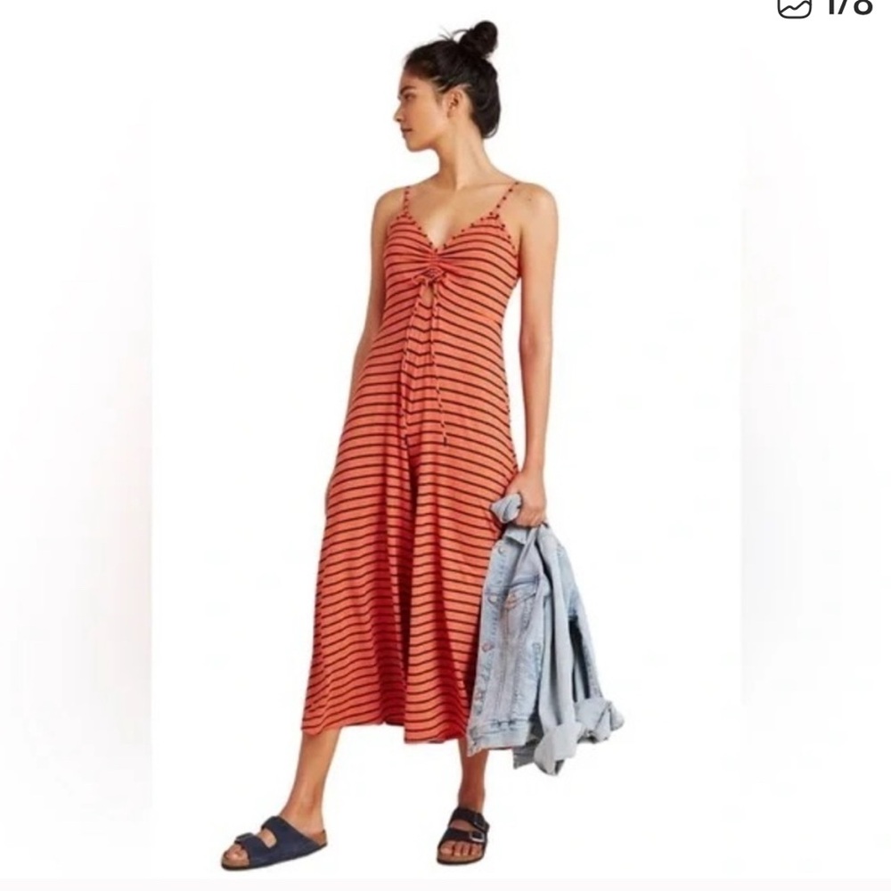Anthropologie Orange Striped Jumpsuit